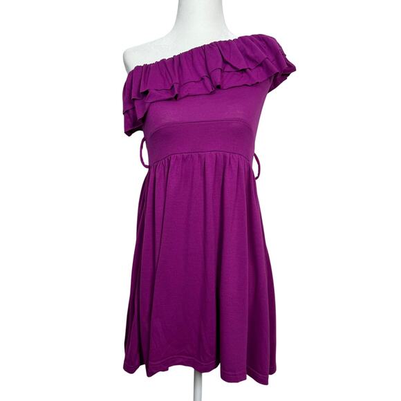 Derek Heart Purple One-Shoulder Ruffle Dress – Flowy Mini Dress Size M - Picture 1 of 5